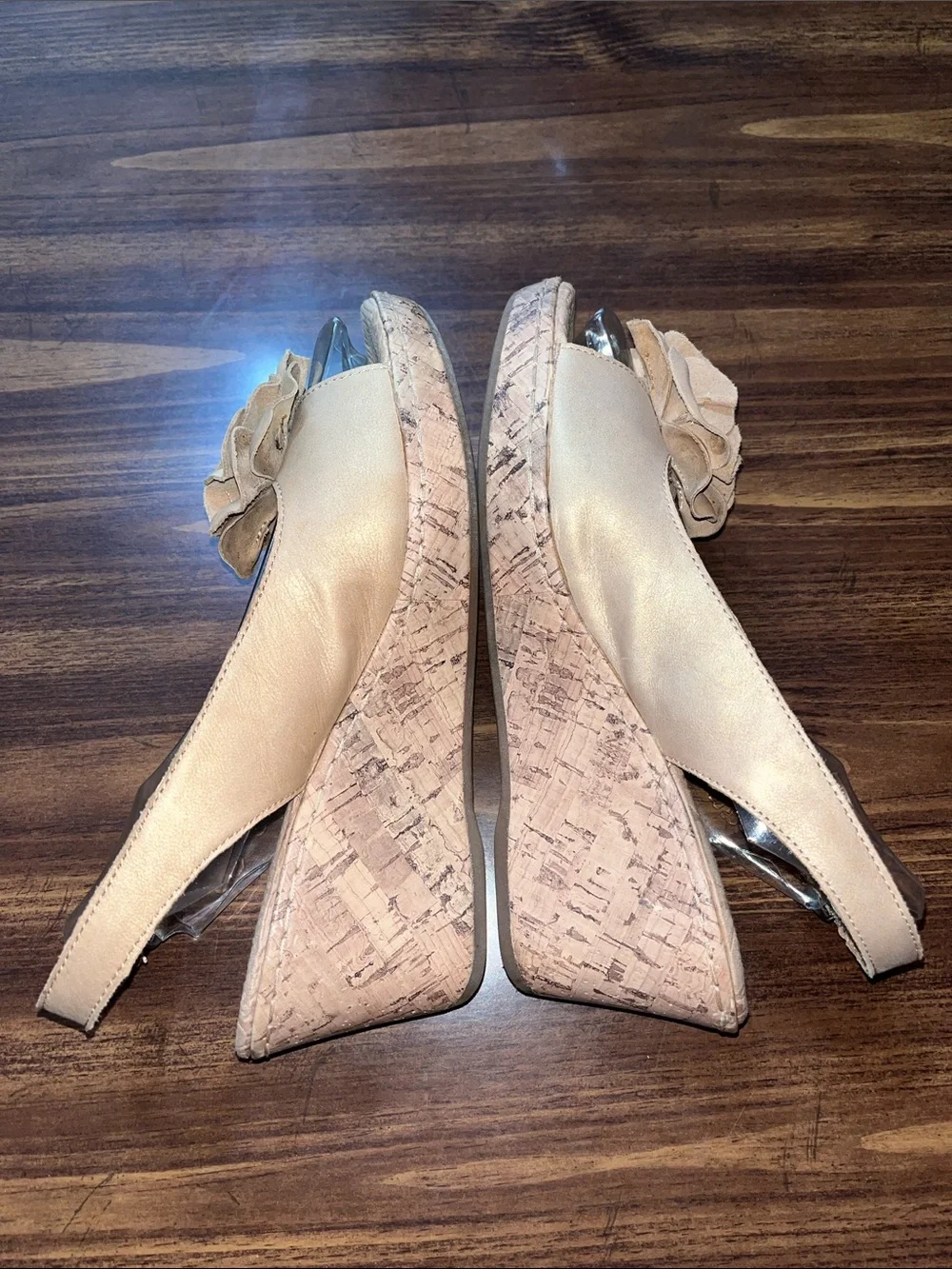b.o.c. Nude Beige Floral Slingback Cork Wedges size 9